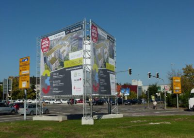 Gerüstbanner als Bautafel 3 seitig